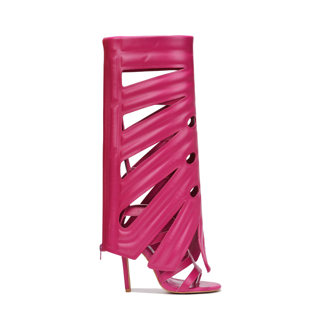 Leaf Cutout Stiletto Heels for Women – Bold Pink High Heel Sandals with Sculptural Design for Parties, Runway Looks & Night Out Fashion