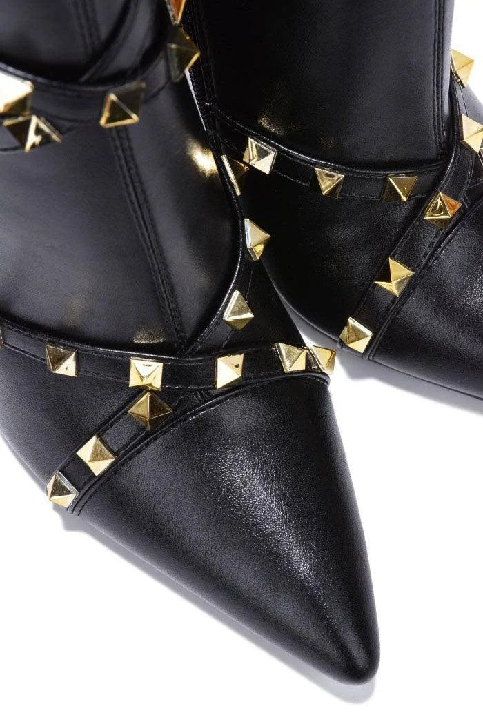 Ines Studded Sculpted Heel Booties – Pointed Toe Stiletto Ankle Boots for Women
