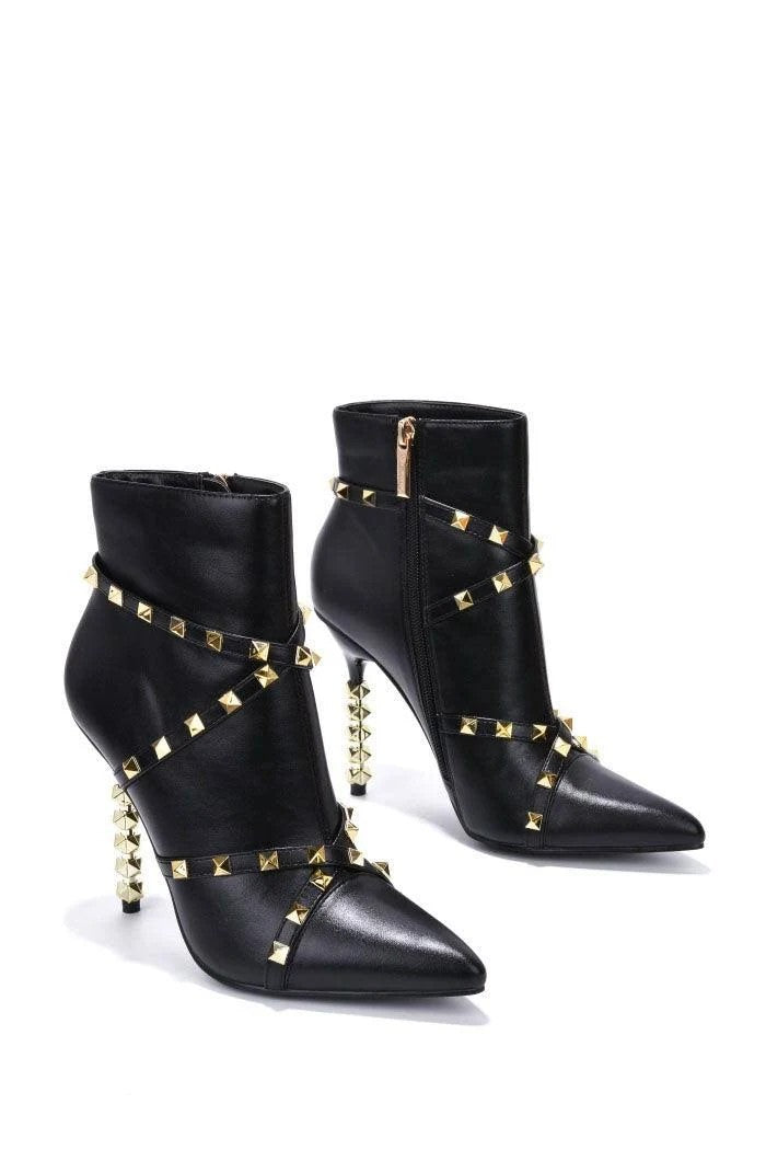 Ines Studded Sculpted Heel Booties – Pointed Toe Stiletto Ankle Boots for Women