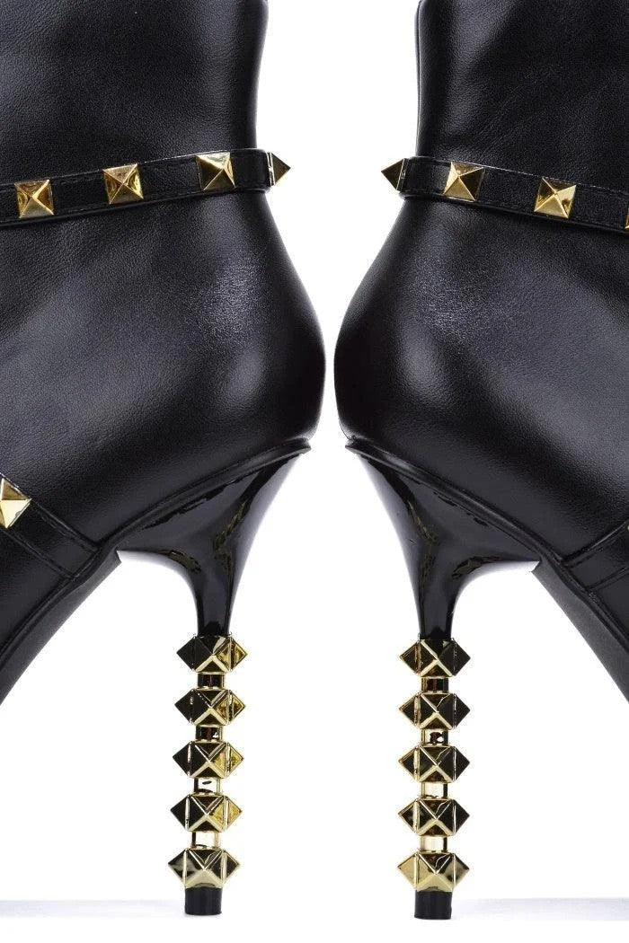 Ines Studded Sculpted Heel Booties – Pointed Toe Stiletto Ankle Boots for Women