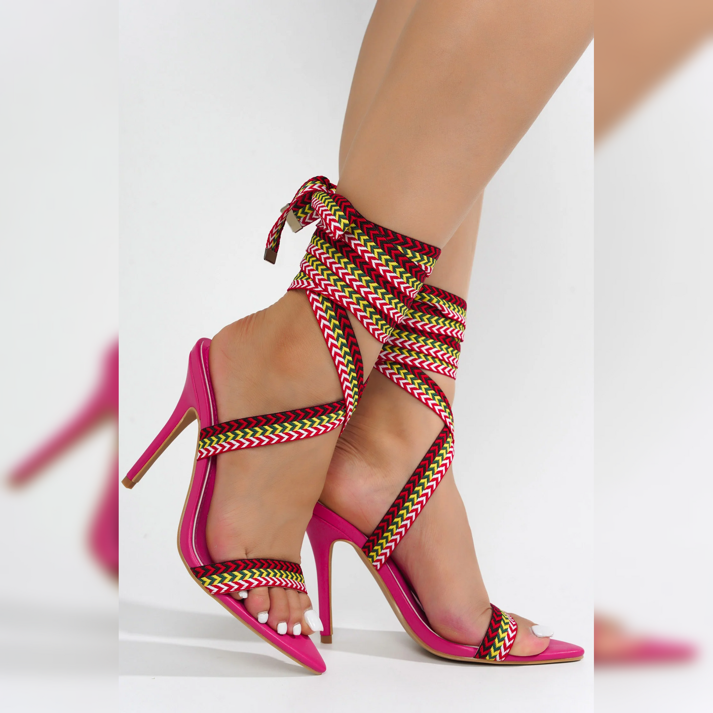 Celinda Lace-Up Pointed Toe Heels – Colorful Strappy Stiletto Sandals for Women